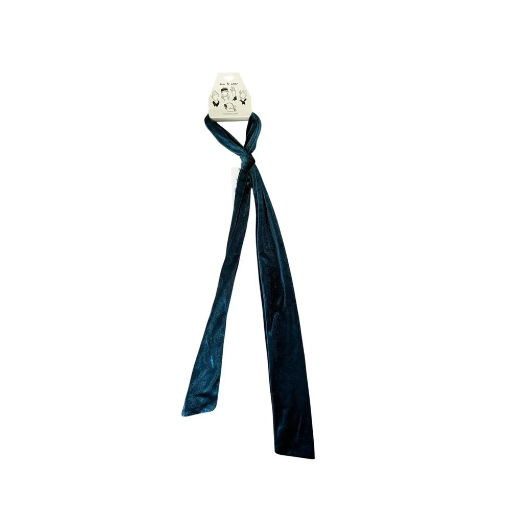 Francescas Teal Blue Velvet Skinny Scarf Hair‎ Tie Bag Accessory NWT